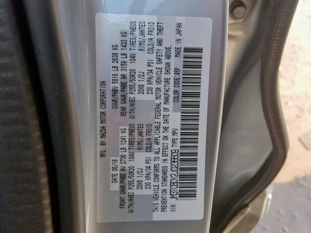 JM3TCBDY2J0236609 - 2018 MAZDA CX-9 GRAND SILVER photo 10