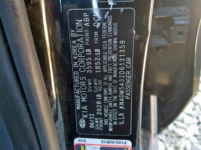 KNADM5A32D6131359 - 2013 KIA RIO LX BLACK photo 10