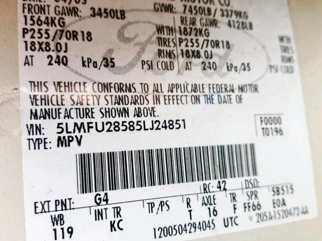 5LMFU28585LJ24851 - 2005 LINCOLN NAVIGATOR Ağ foto 10