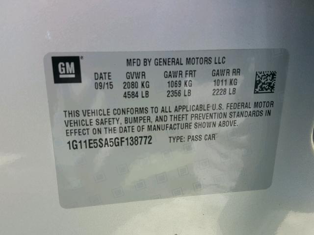 1G11E5SA5GF138772 - 2016 CHEVROLET MALIBU LIM SILVER photo 10