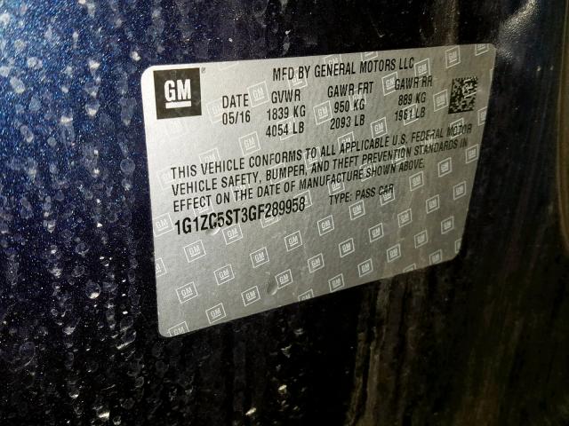 1G1ZC5ST3GF289958 - 2016 CHEVROLET MALIBU LS BLUE photo 10