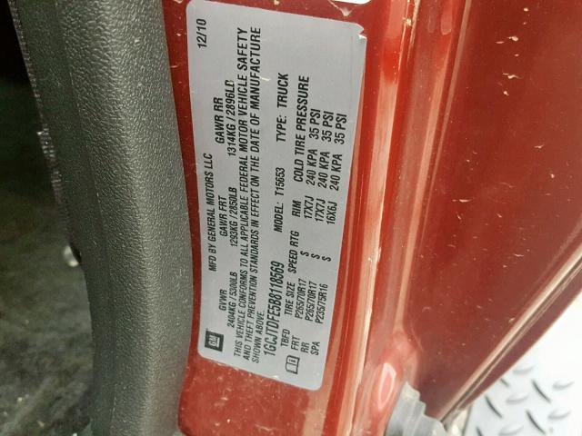 1GCJTDFE5B8118569 - 2011 CHEVROLET COLORADO L BURGUNDY photo 10