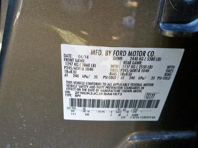 2FMDK3JC3EBA61673 - 2014 FORD EDGE SEL TAN photo 10