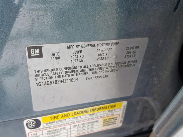 1G1ZG57B294211898 - 2009 CHEVROLET MALIBU LS BLUE photo 10