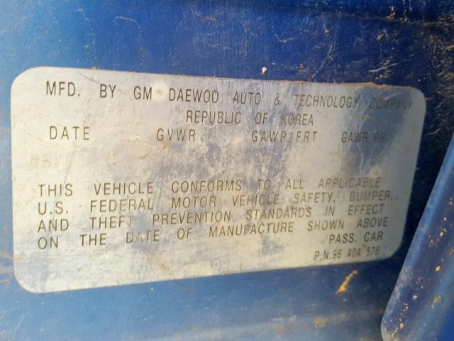 KL1TD52635B495989 - 2005 CHEVROLET AVEO BASE ლურჯი ფოტო 10