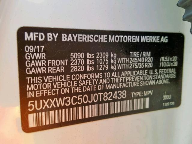 5UXXW3C50J0T82438 - 2018 BMW X4 XDRIVE2 WHITE photo 10