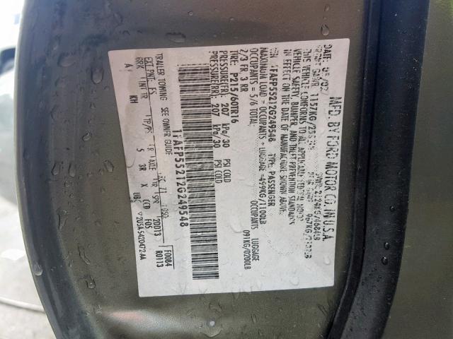 1FAFP55212G249548 - 2002 FORD TAURUS SES GRAY photo 10