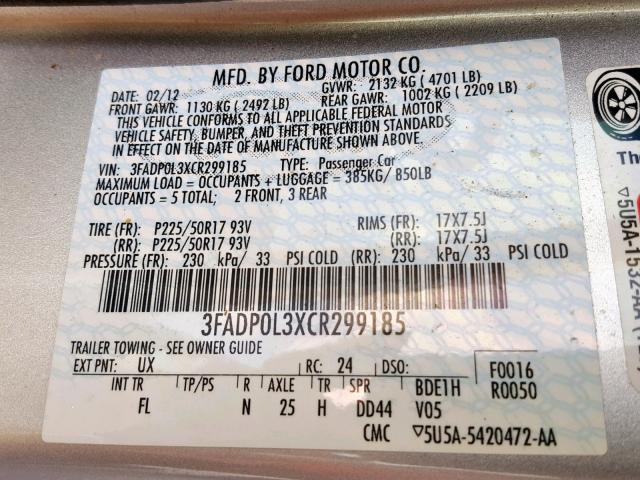 3FADP0L3XCR299185 - 2012 FORD FUSION HYB SILVER photo 10