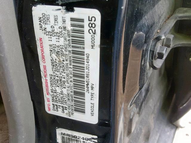 JA4MW51R61J014940 - 2001 MITSUBISHI MONTERO LI BLACK photo 10