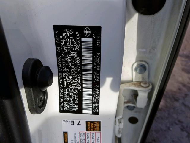 JTDKARFP2J3081355 - 2018 TOYOTA PRIUS PRIM თეთრი ფოტო 10