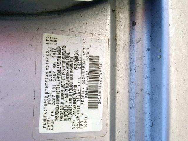 3N1AB61E68L764710 - 2008 NISSAN SENTRA 2.0 SILVER photo 10