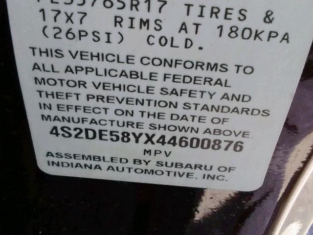 4S2DE58YX44600876 - 2004 ISUZU AXIOM XS Qara foto 10