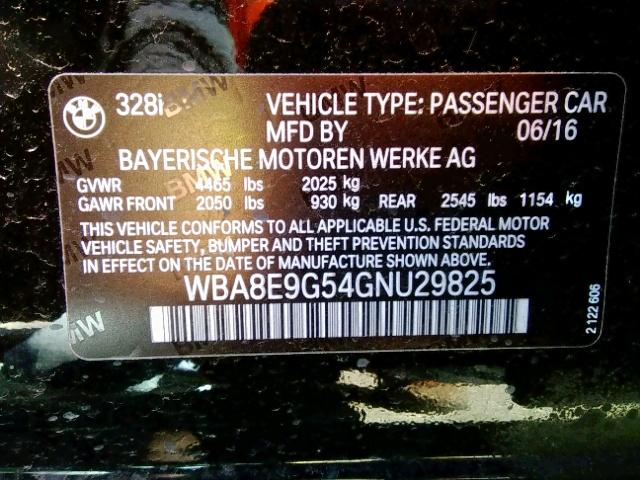 WBA8E9G54GNU29825 - 2016 BMW 328 I SULE BLACK photo 10