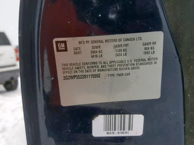 2G2WP552281115992 - 2008 PONTIAC GRAND PRIX BLUE photo 10