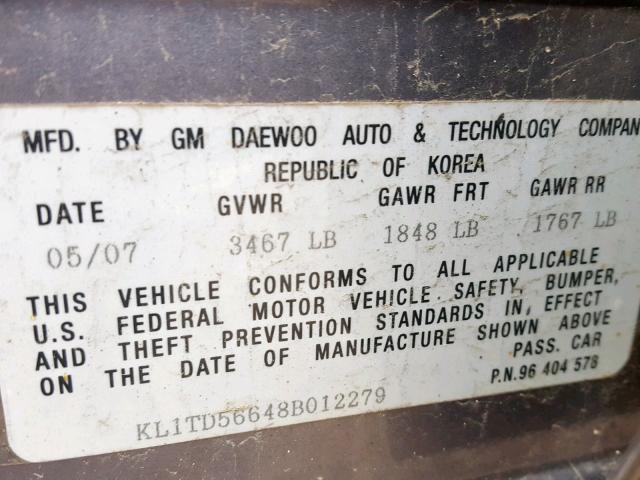 KL1TD56648B012279 - 2008 CHEVROLET AVEO BASE Күміс фото 10