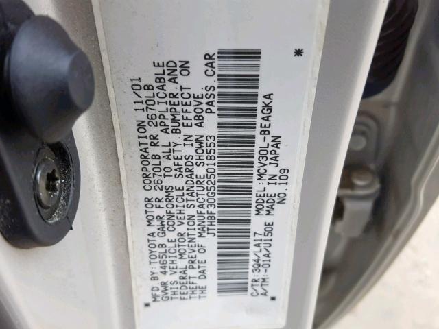 JTHBF30G525018553 - 2002 LEXUS ES 300 CREAM photo 10