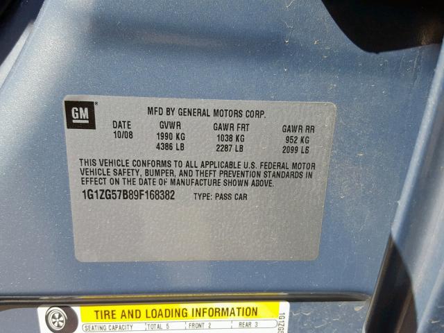 1G1ZG57B89F168382 - 2009 CHEVROLET MALIBU LS BLUE photo 10