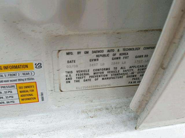 KL1TD56668B246035 - 2008 CHEVROLET AVEO BASE Ağ foto 10