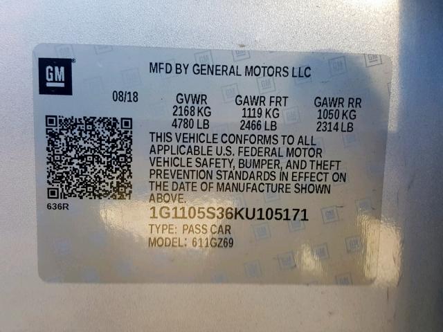 1G1105S36KU105171 - 2019 CHEVROLET IMPALA PRE SILVER photo 10