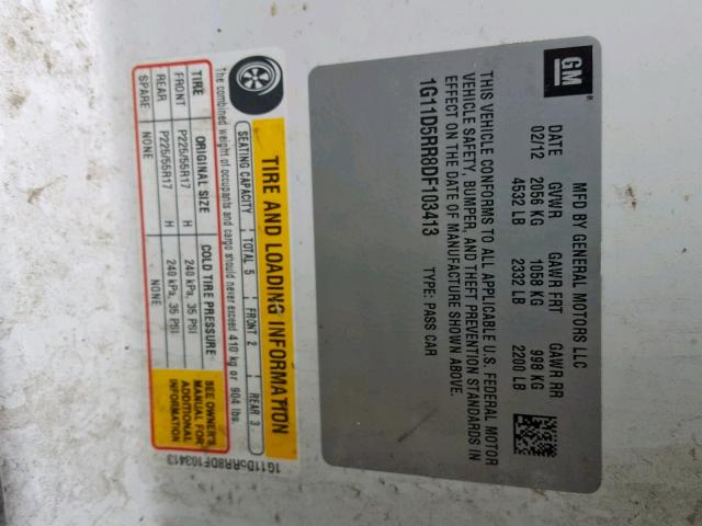 1G11D5RR8DF103413 - 2013 CHEVROLET MALIBU 1LT 白色 照片 10