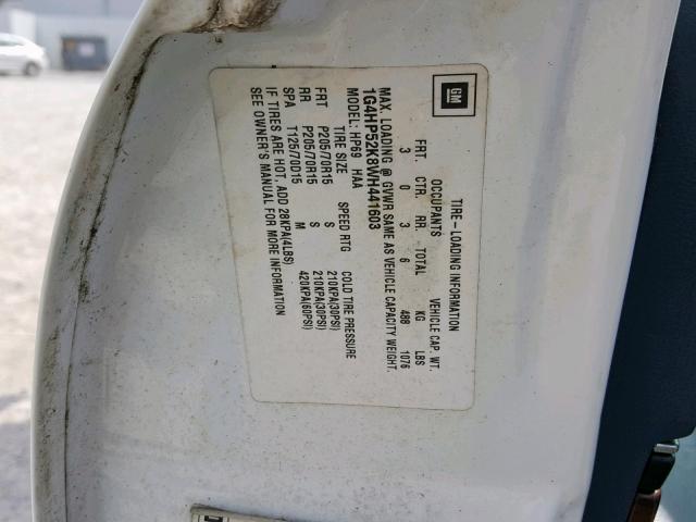 1G4HP52K8WH441603 - 1998 BUICK LESABRE CU WHITE photo 10