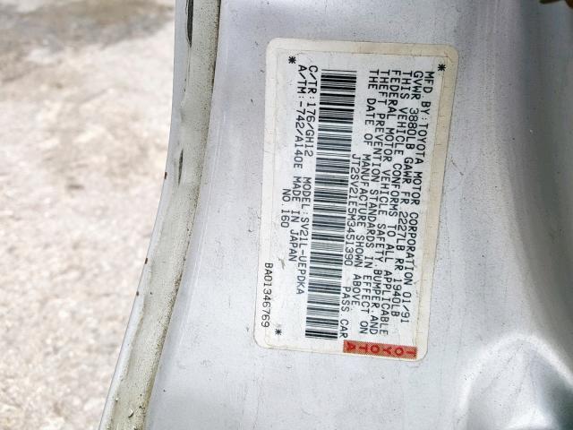 JT2SV21E5M3451390 - 1991 TOYOTA CAMRY DLX 银色 照片 10