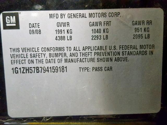 1G1ZH57B794159181 - 2009 CHEVROLET MALIBU 1LT BLACK photo 10