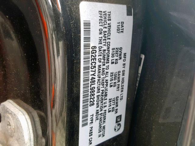 6G2EC57Y48L988228 - 2008 PONTIAC G8 GT BLACK photo 10