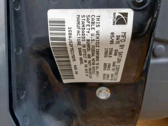 1G8AJ52F75Z175875 - 2005 SATURN ION LEVEL GRAY photo 10