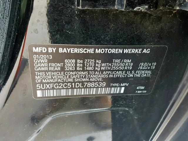 5UXFG2C51DL788539 - 2013 BMW X6 XDRIVE3 BLACK photo 10