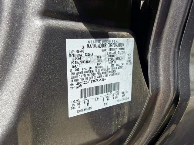 4F2CZ06163KM56466 - 2003 MAZDA TRIBUTE ES 灰色 照片 10