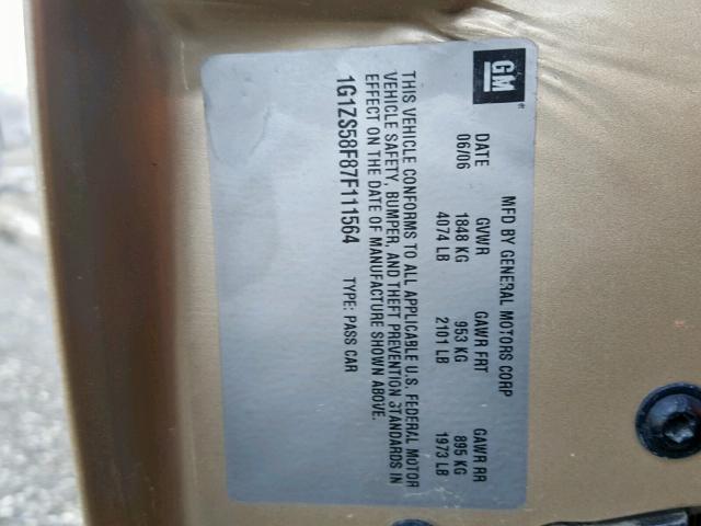 1G1ZS58F87F111564 - 2007 CHEVROLET MALIBU LS GOLD photo 10