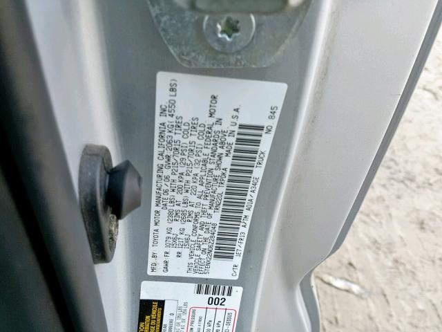 5TENX22N06Z284048 - 2006 TOYOTA TACOMA SILVER photo 10