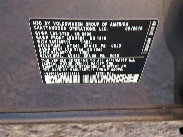 1V2ER2CA2JC582483 - 2018 VOLKSWAGEN ATLAS SEL Boz foto 10