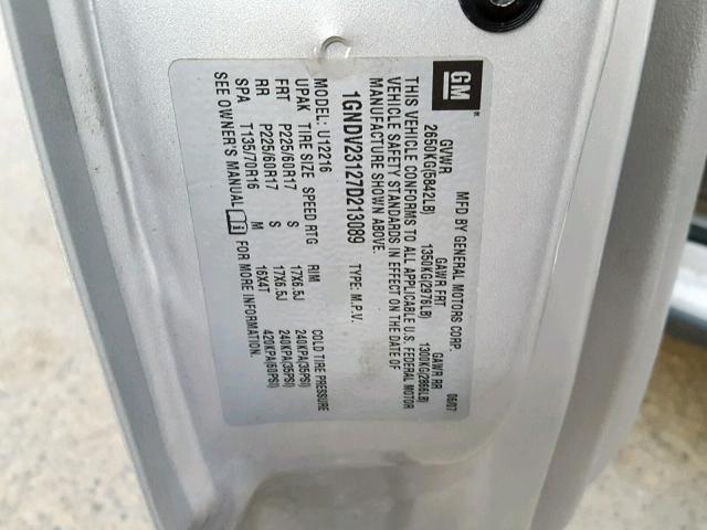 1GNDV23127D213089 - 2007 CHEVROLET UPLANDER L 银色 照片 10