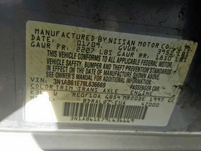 3N1AB61E79L636669 - 2009 NISSAN SENTRA 2.0 SILVER photo 10