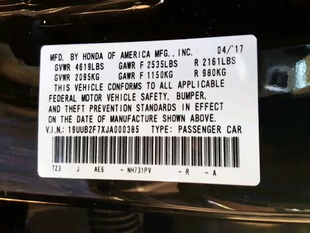 19UUB2F7XJA000385 - 2018 ACURA TLX ADVANC BLACK photo 10