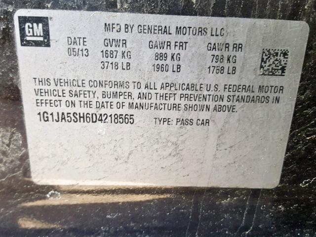 1G1JA5SH6D4218565 - 2013 CHEVROLET SONIC LS 棕色 照片 10