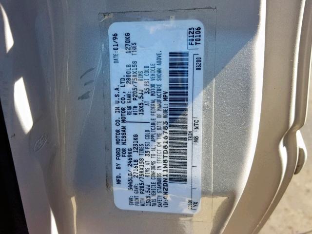 4N2DN11W8TD816783 - 1996 NISSAN QUEST XE GRAY photo 10