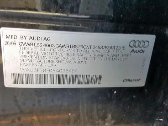 WAUBF78E06A015484 - 2006 AUDI A4 S-LINE BLACK photo 10