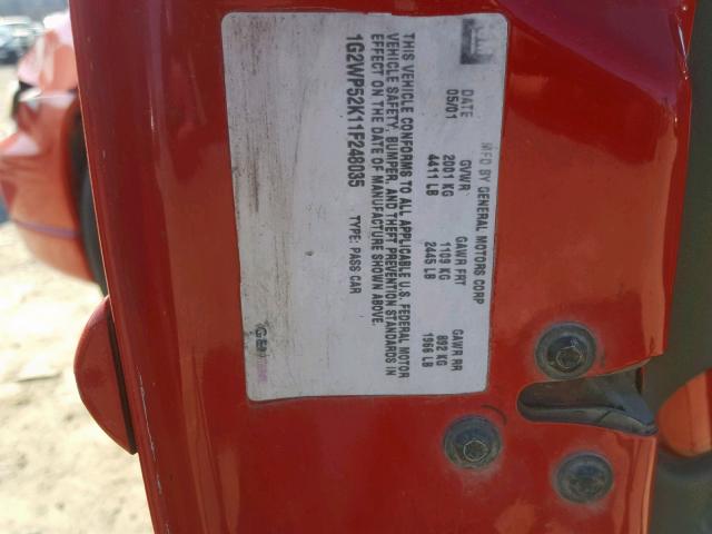 1G2WP52K11F248035 - 2001 PONTIAC GRAND PRIX RED photo 10