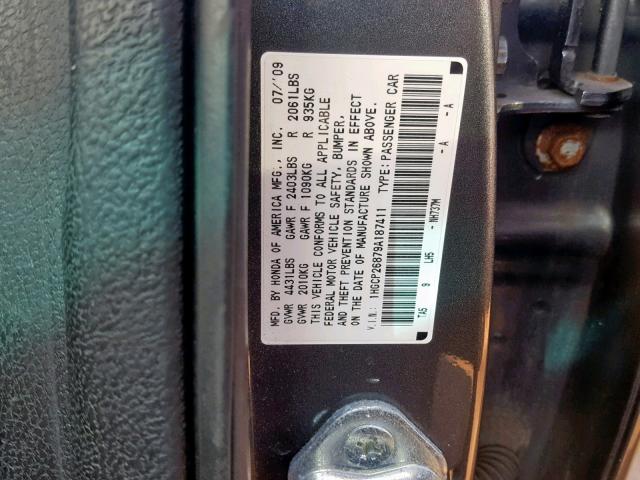 1HGCP26879A187411 - 2009 HONDA ACCORD EXL GRAY photo 10