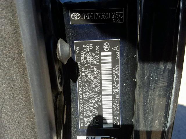 JTKDE177360106570 - 2006 TOYOTA SCION TC შავი ფოტო 10