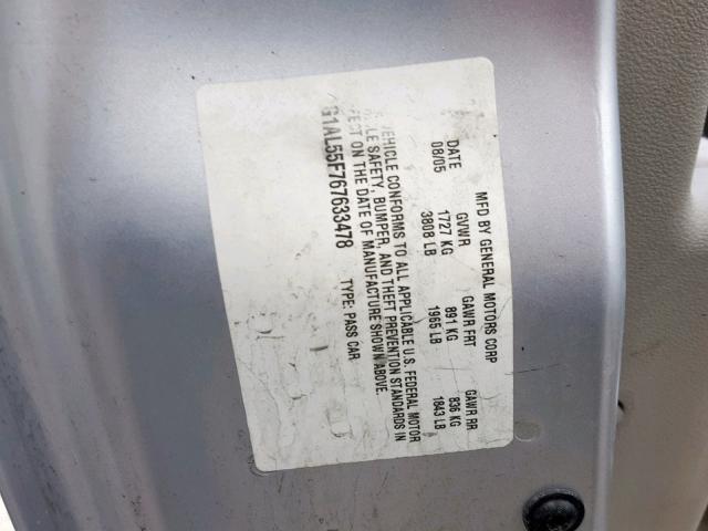 1G1AL55F767633478 - 2006 CHEVROLET COBALT LT SILVER photo 10