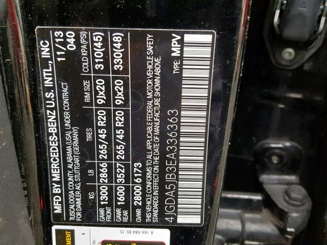 4JGDA5JB3EA336363 - 2014 MERCEDES-BENZ ML 350 BLACK photo 10