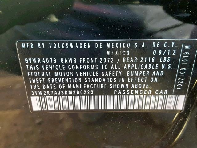 3VW2K7AJ3DM386223 - 2013 VOLKSWAGEN JETTA BASE BLACK photo 10