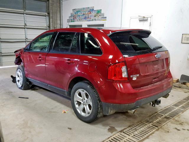 2FMDK4JC0EBB33659 - 2014 FORD EDGE SEL MAROON photo 3