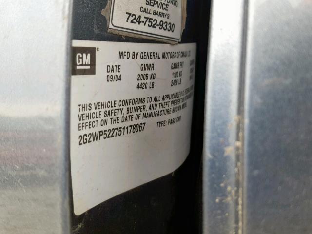 2G2WP522751178067 - 2005 PONTIAC GRAND PRIX GRAY photo 10