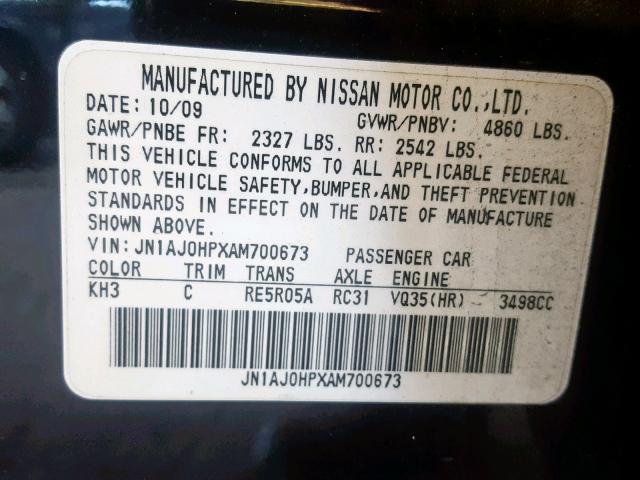 JN1AJ0HPXAM700673 - 2010 INFINITI EX35 BASE BLACK photo 10