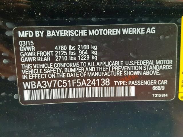 WBA3V7C51F5A24138 - 2015 BMW 428 I BLACK photo 10